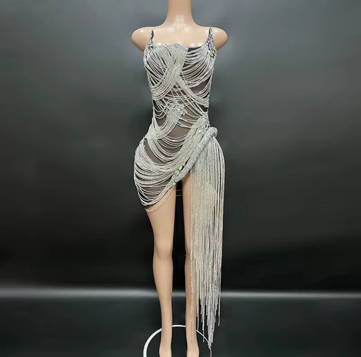 Talia-Rhinestone Corset Fringed Dress