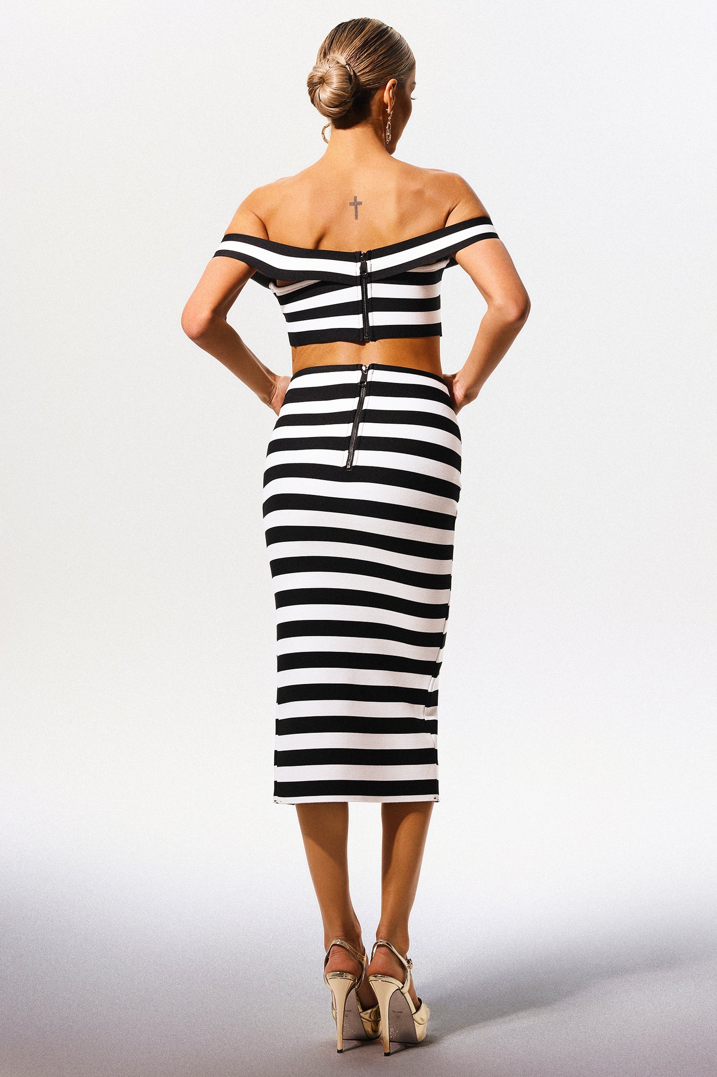 Lesa-Cut-Out Detail Off-the-Shoulder Two-Piece Midi Set