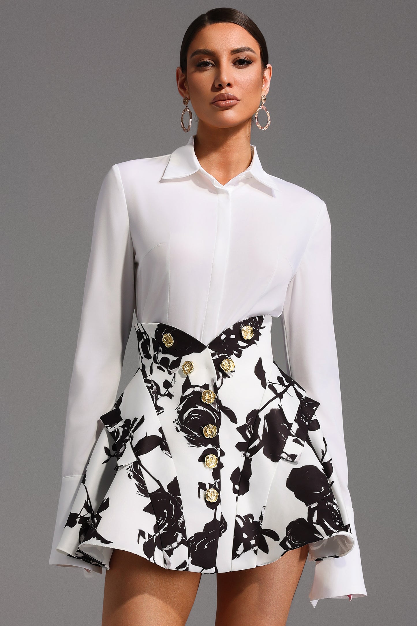 Melissa-Long Sleeve Printing Mini Two-Piece Set