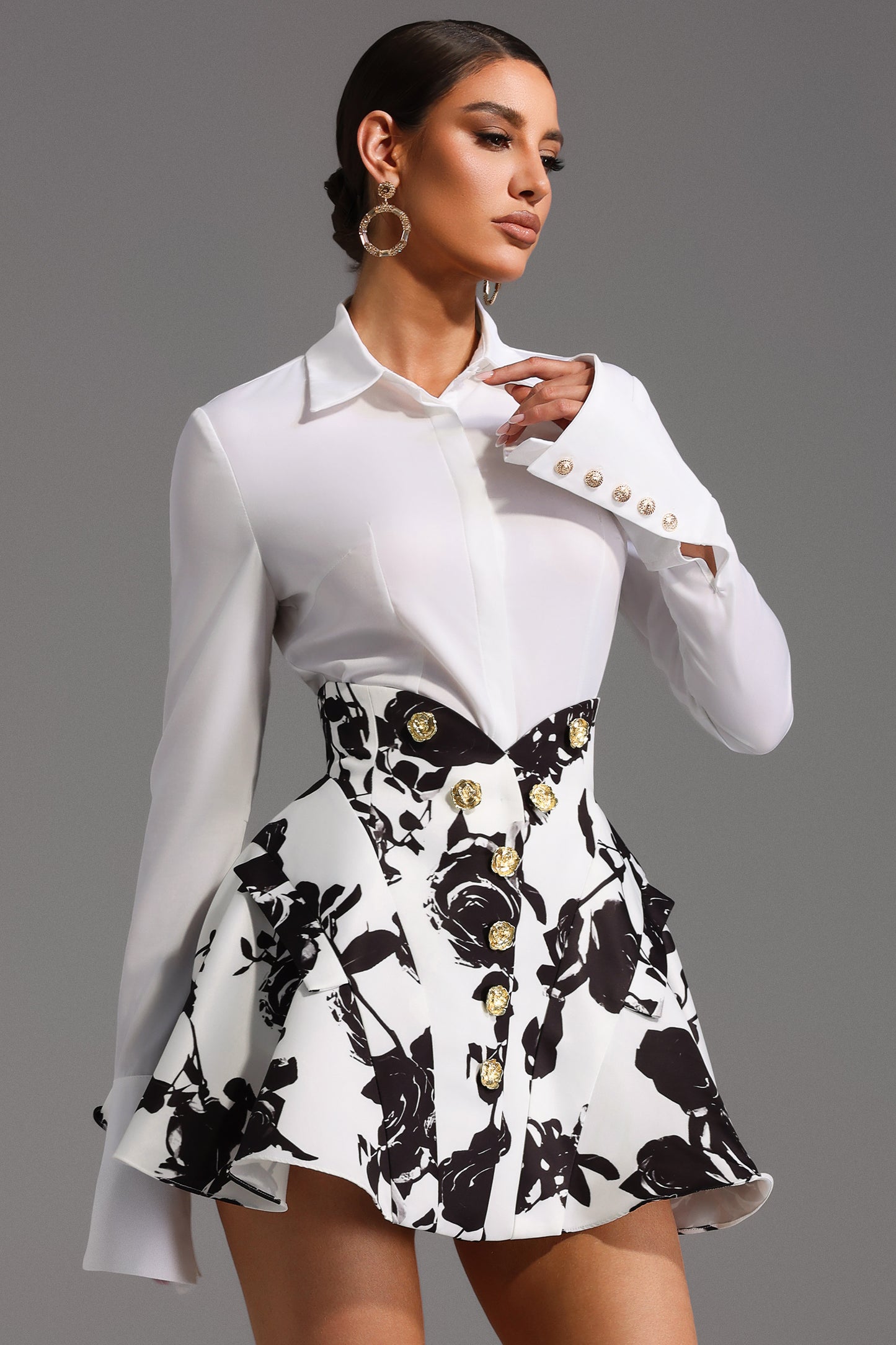 Melissa-Long Sleeve Printing Mini Two-Piece Set