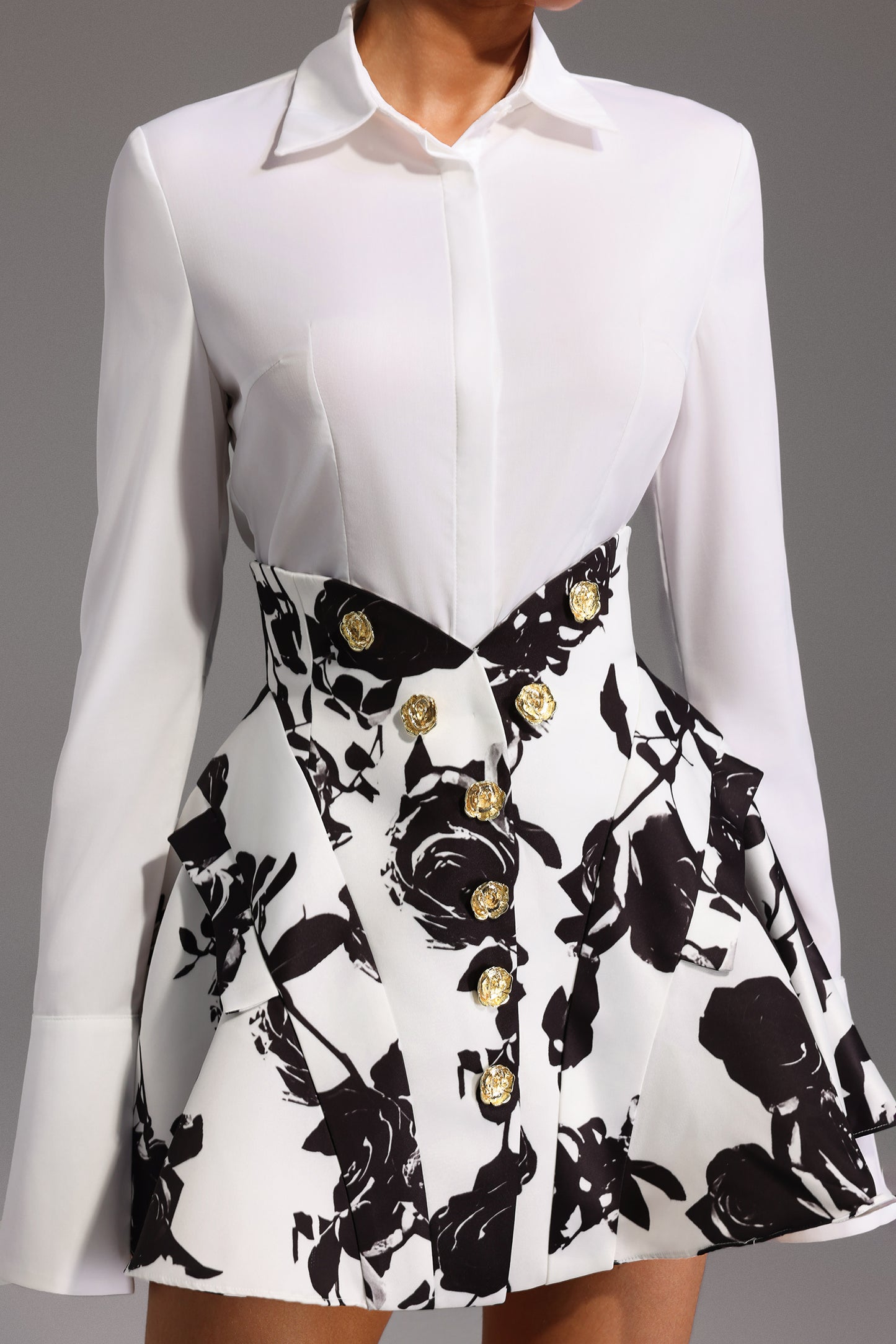 Melissa-Long Sleeve Printing Mini Two-Piece Set