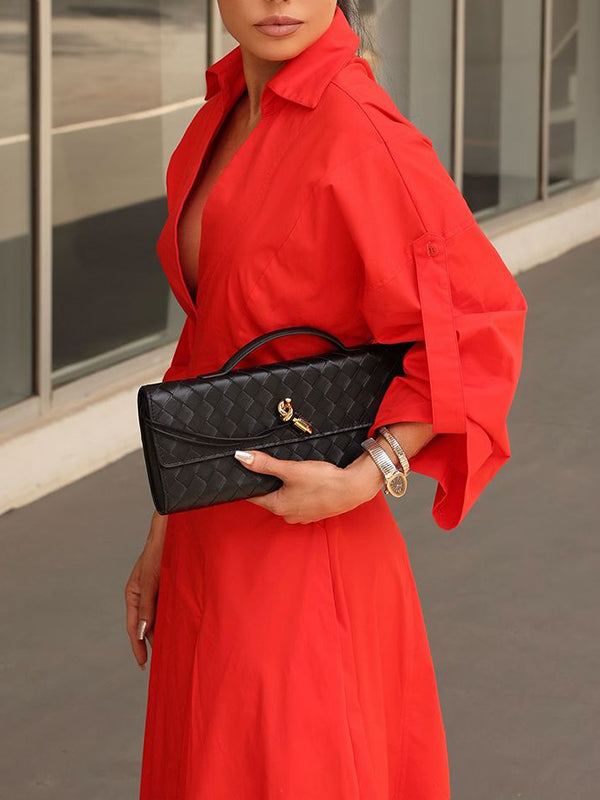 High-Waisted A-Line Pleated Maxi Shirt Dress