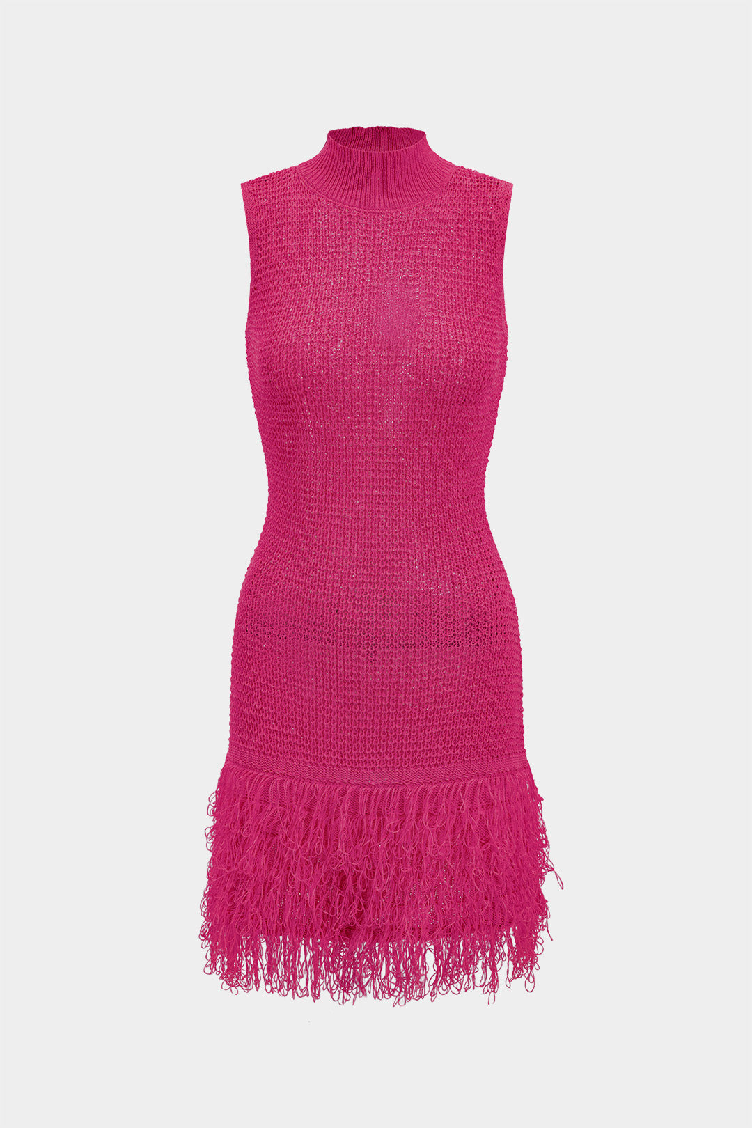 Fringe Trim Knit Mini Dress