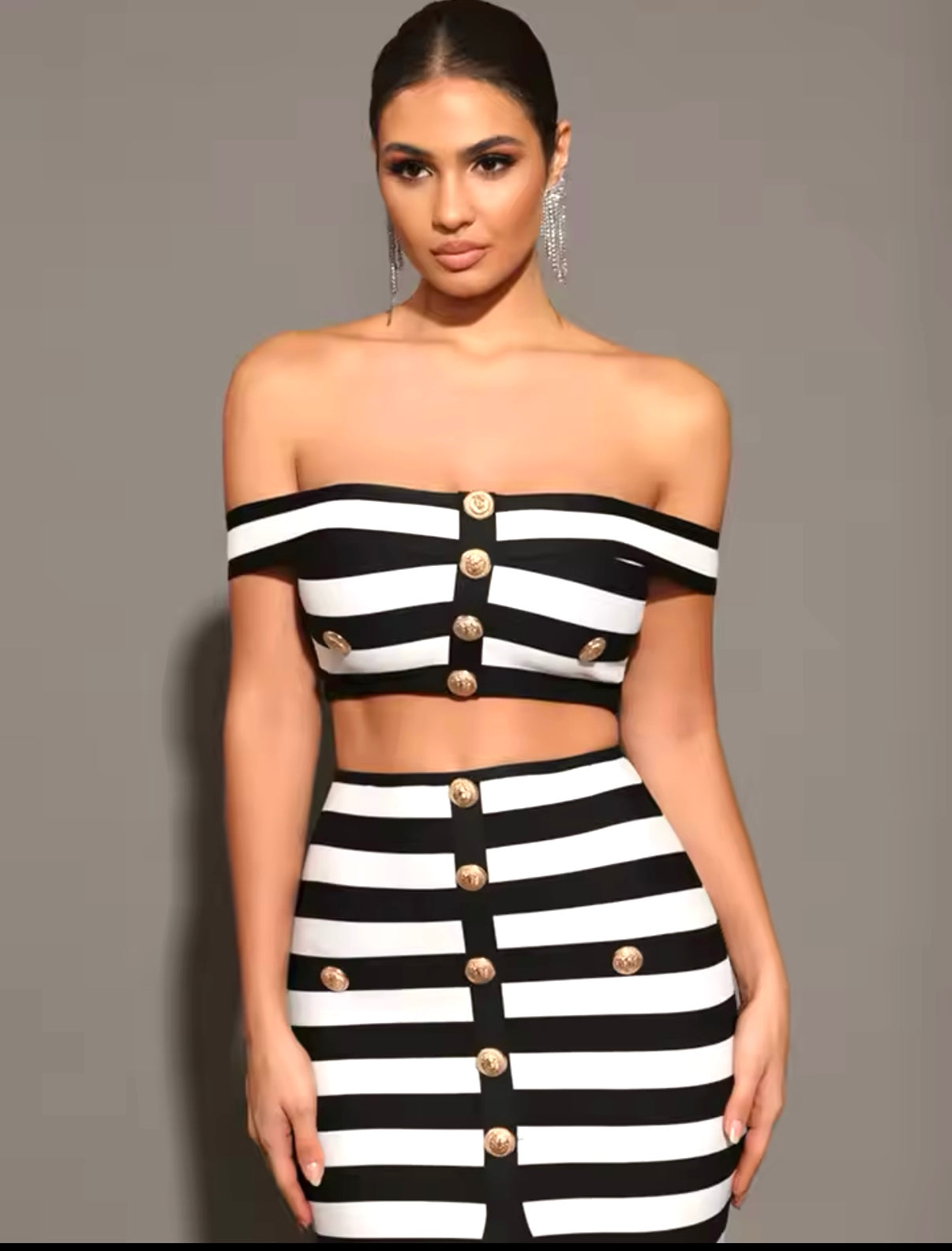 Lesa-Cut-Out Detail Off-the-Shoulder Two-Piece Midi Set