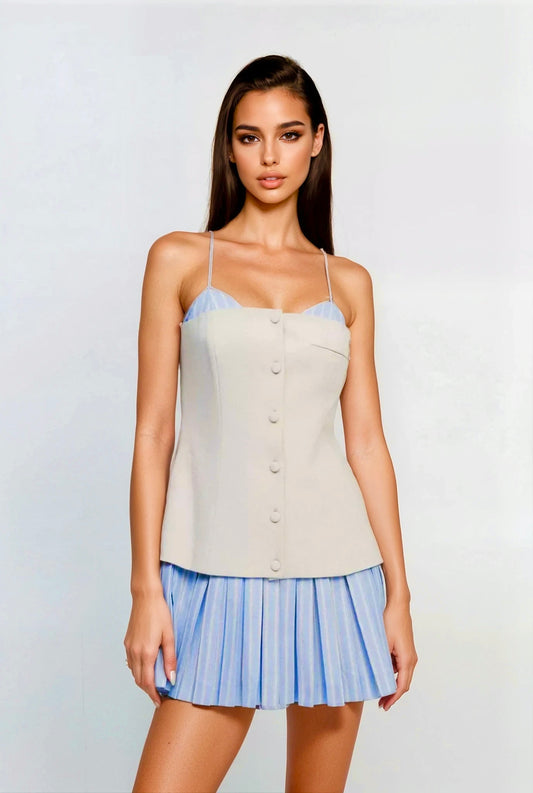 Serena-Contrast Panel Poplin Dress