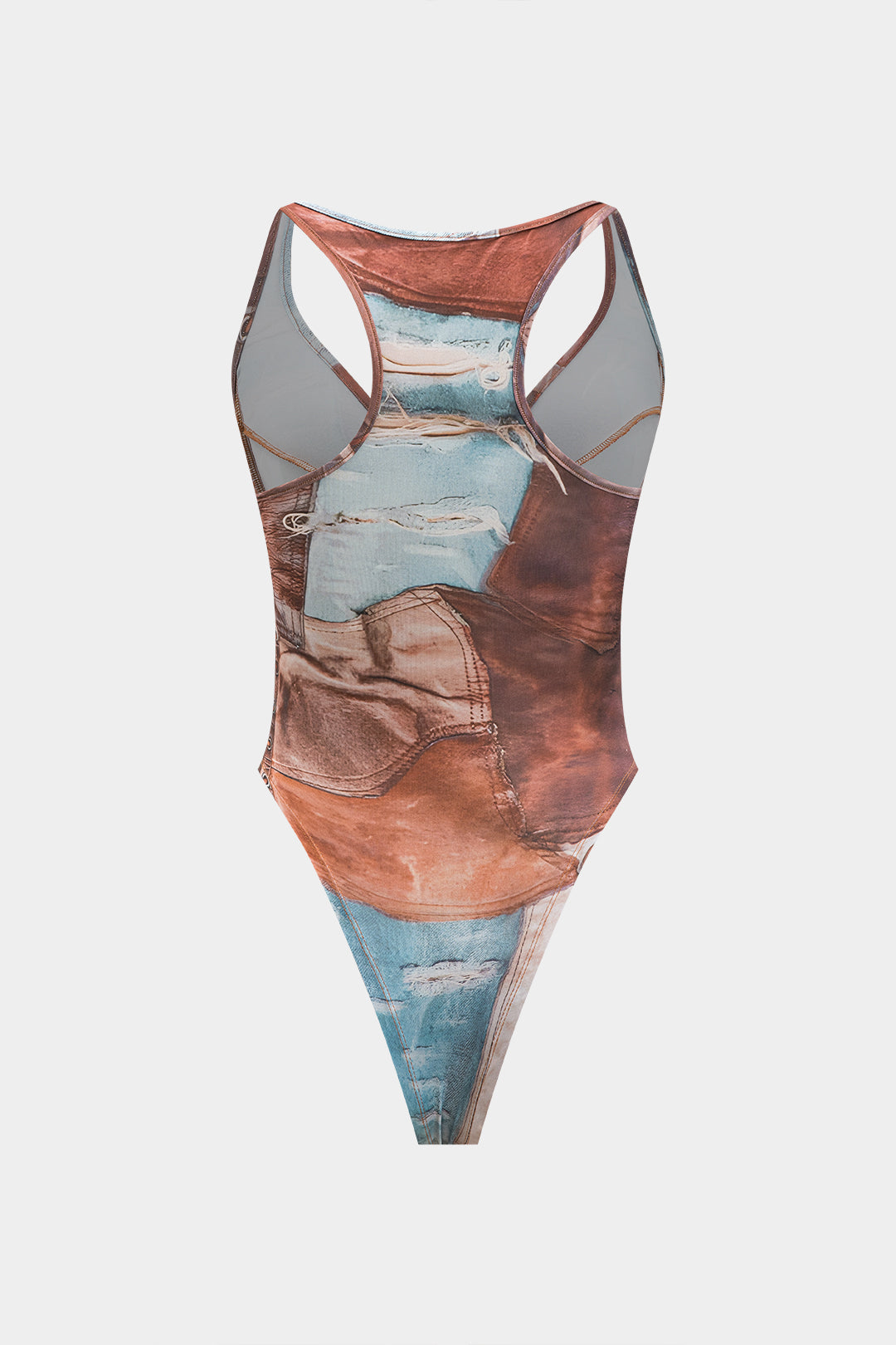 Vintage-Inspired Sleeveless Bodysuit with Contrast Print