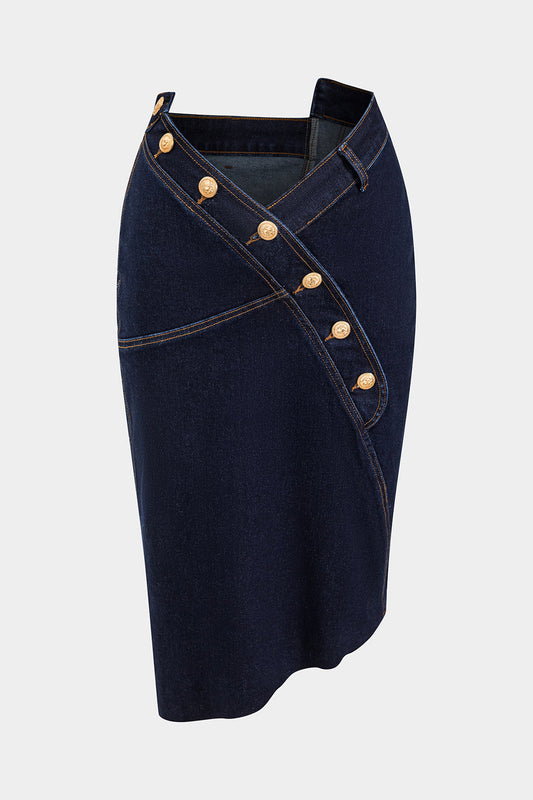 Lara-Asymmetrical Denim Button Skirt