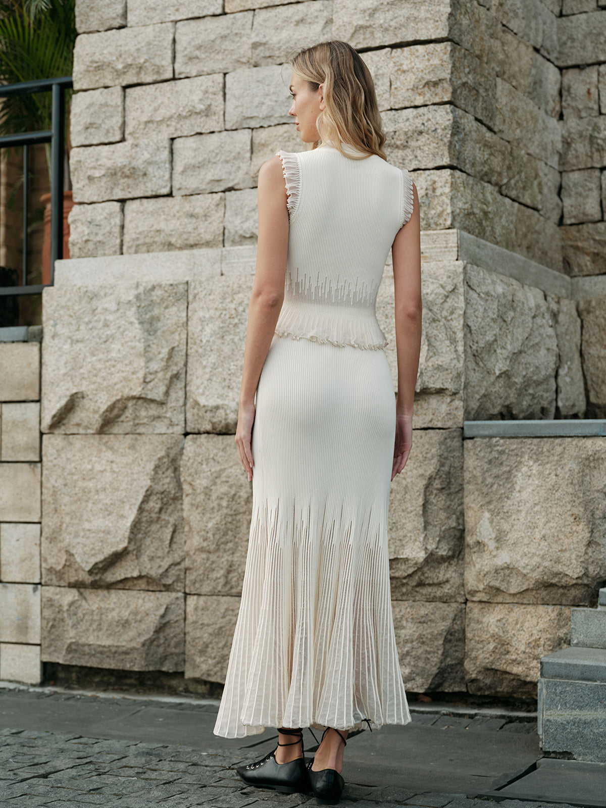 Dana-Pleated Skirt with Mesh Panel Detail