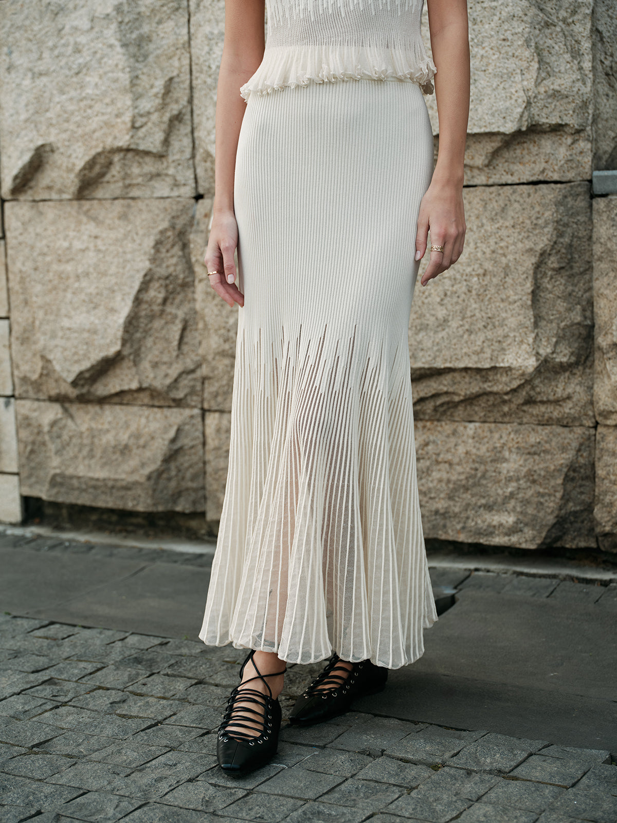 Dana-Pleated Skirt with Mesh Panel Detail