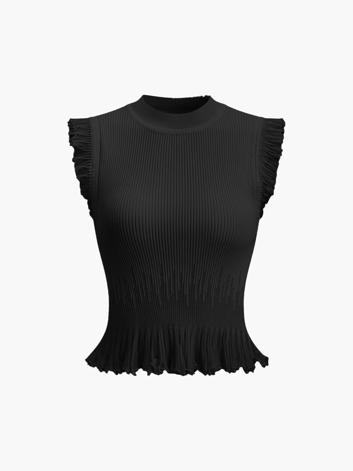 Dana-Ruffled Ribbed Knit Top