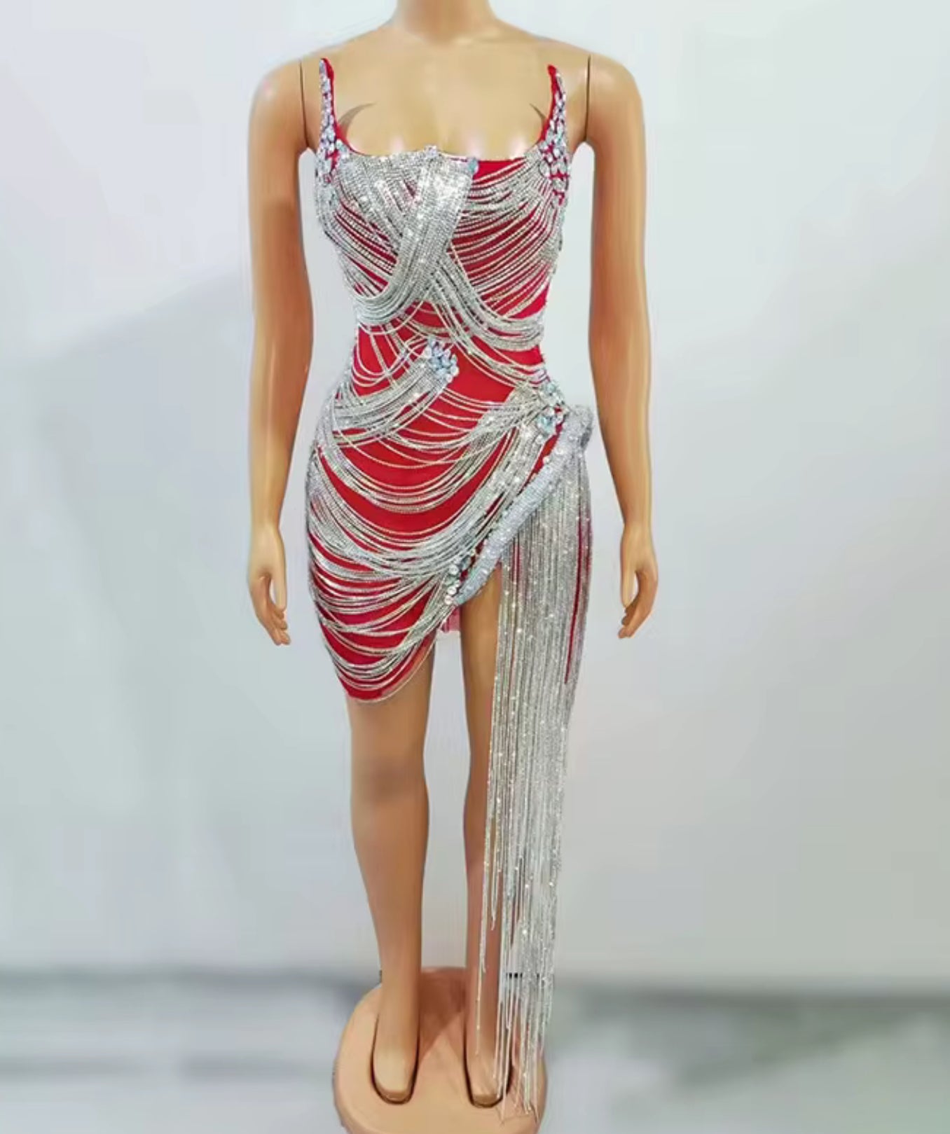 Talia-Rhinestone Corset Fringed Dress