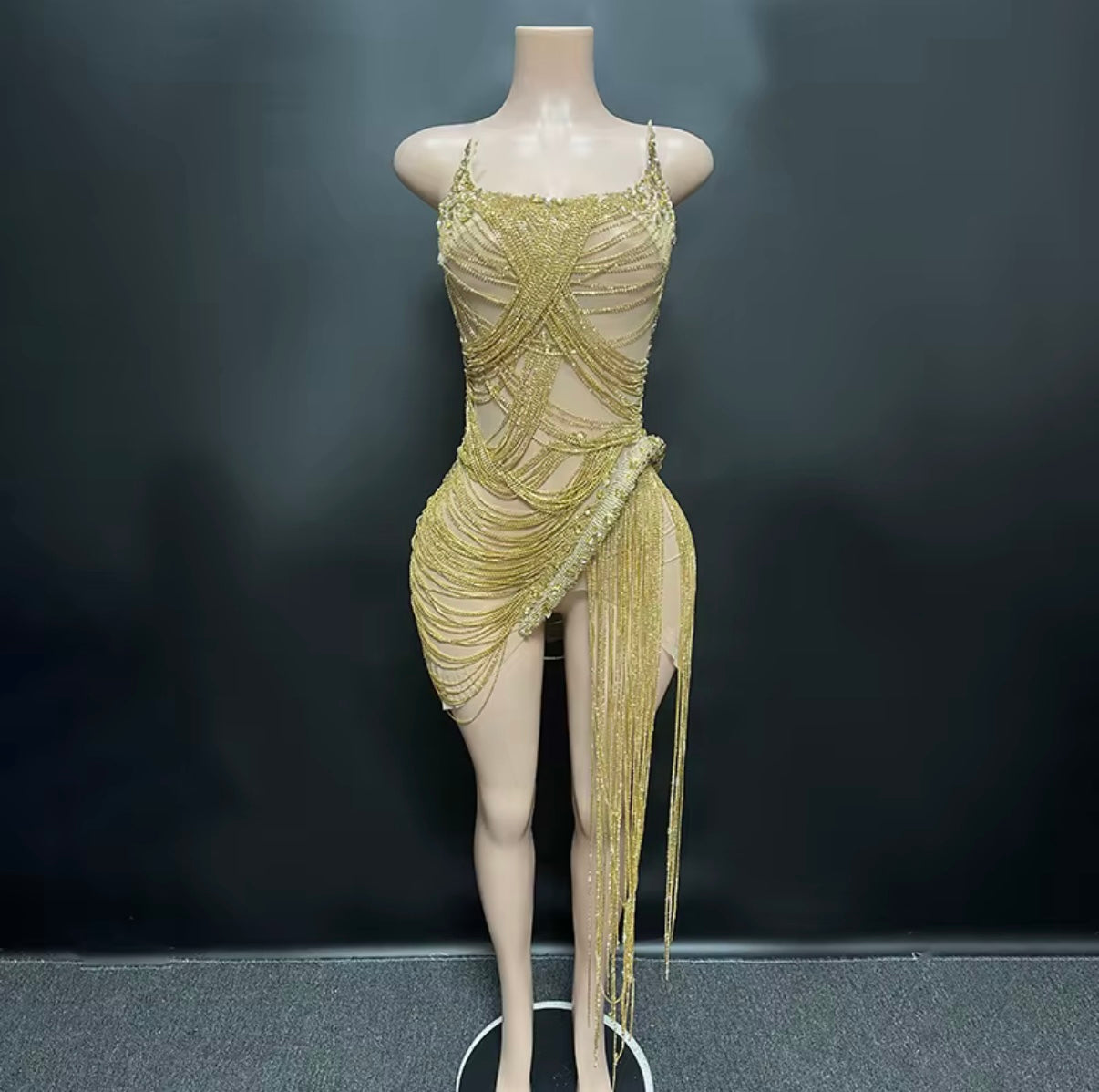 Talia-Rhinestone Corset Fringed Dress