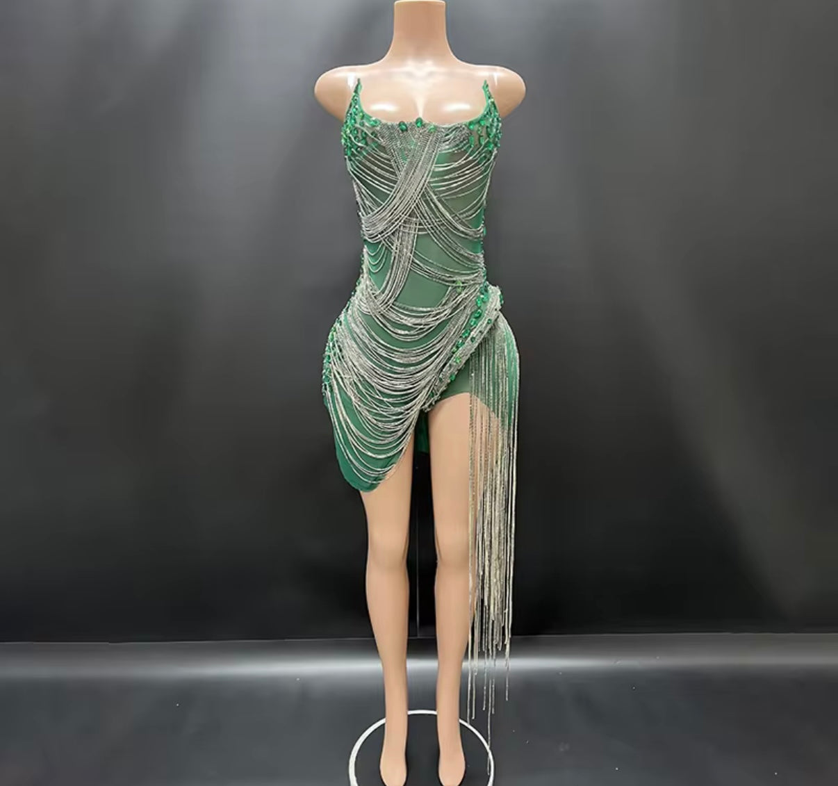 Talia-Rhinestone Corset Fringed Dress