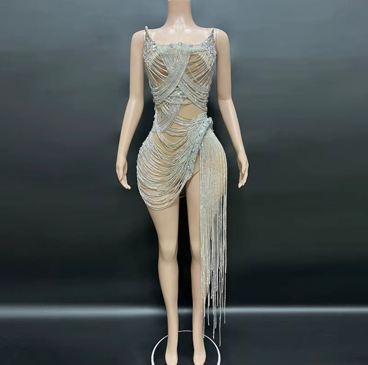 Talia-Rhinestone Corset Fringed Dress