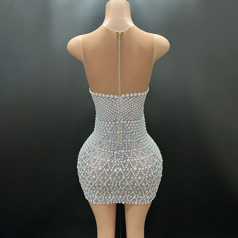 Anchel- Luxury Rhinestone Pearl Dress