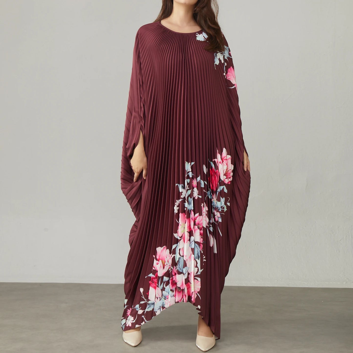 Mara-Floral Pleated Satin Maxi Dress