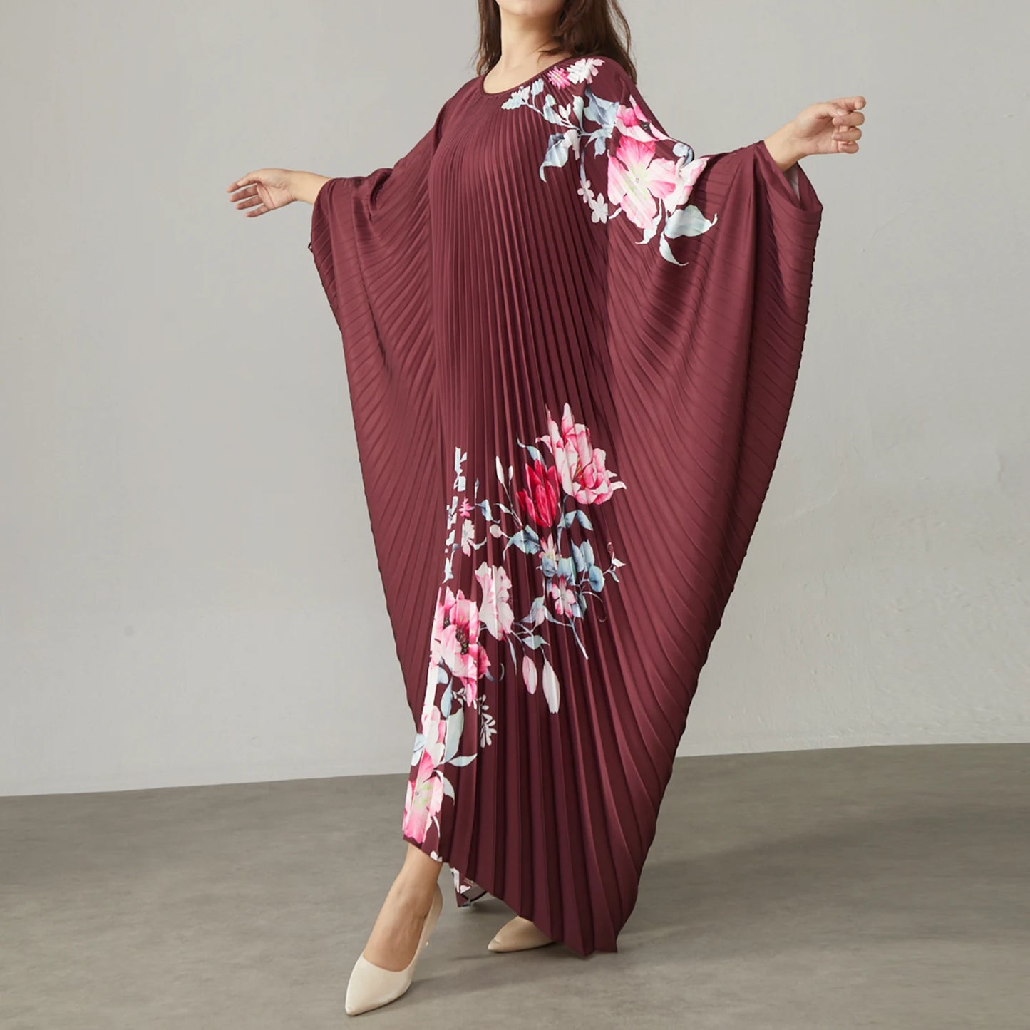 Mara-Floral Pleated Satin Maxi Dress