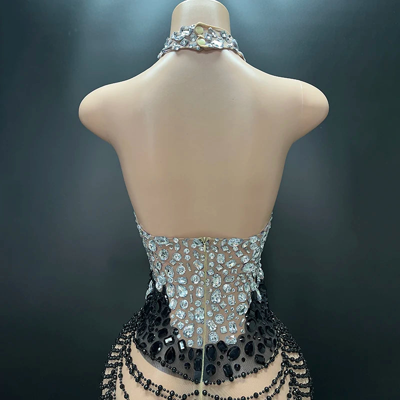 Embellished Illusion Mini Dress