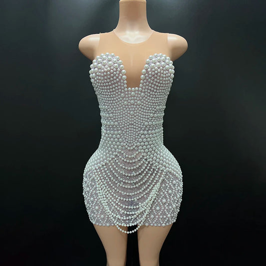 Anchel- Luxury Rhinestone Pearl Dress