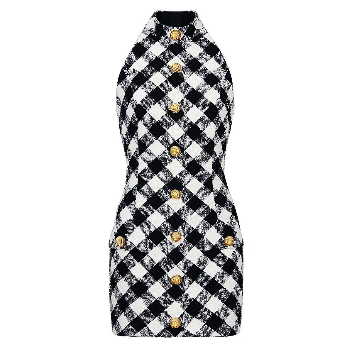 Camille Plaid Halter Knit Dress