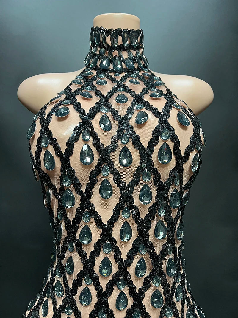 Noir- Sheer Diamond Evening Dress