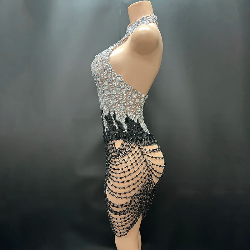 Embellished Illusion Mini Dress