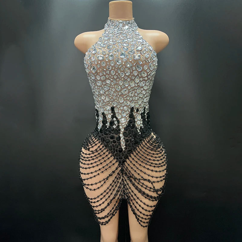Embellished Illusion Mini Dress