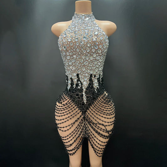 Embellished Illusion Mini Dress