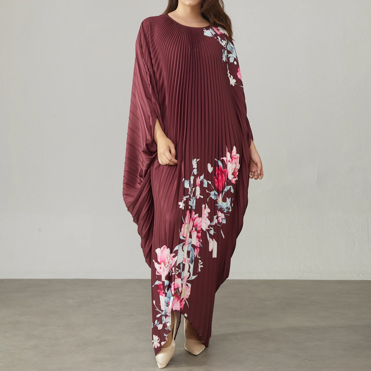 Mara-Floral Pleated Satin Maxi Dress