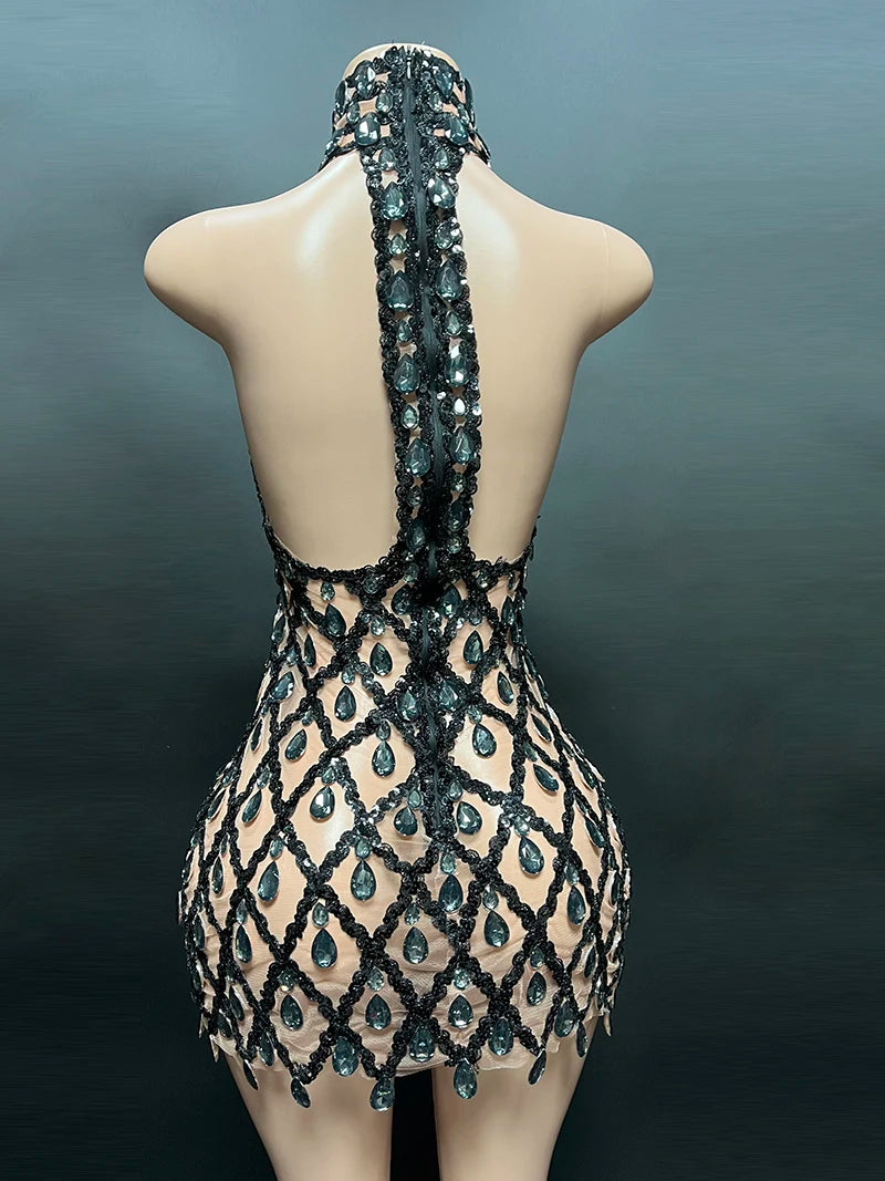 Noir- Sheer Diamond Evening Dress
