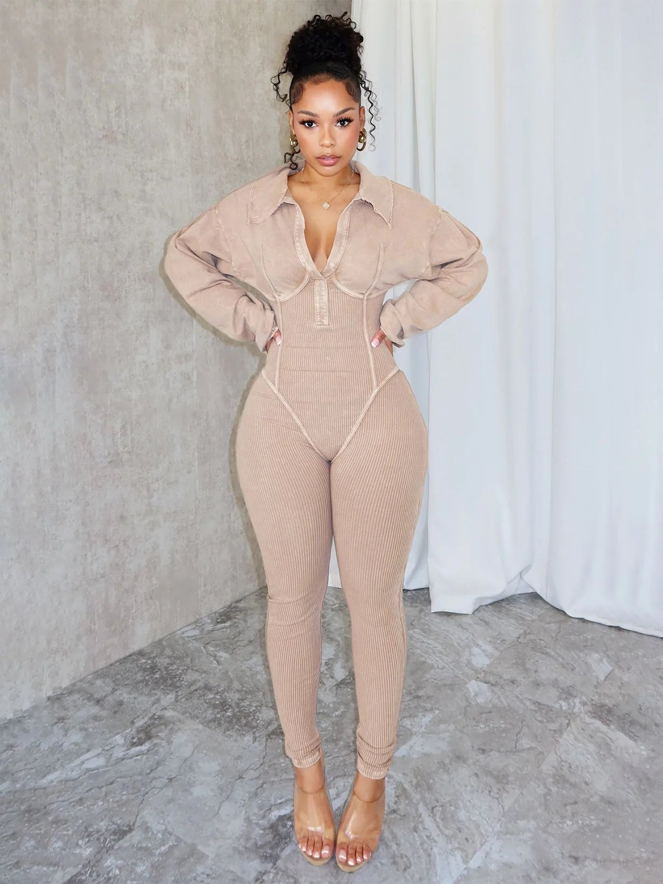 Vintage Puff Sleeve Knit Jumpsuit