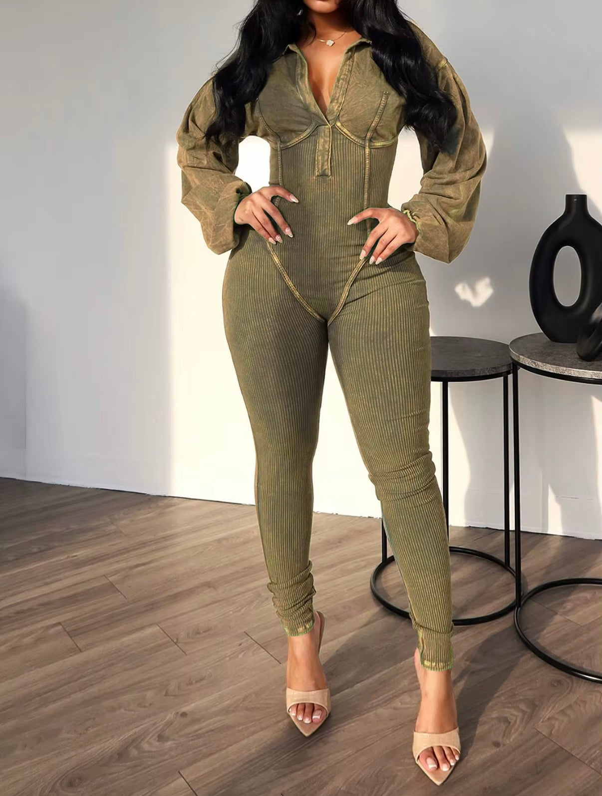 Vintage Puff Sleeve Knit Jumpsuit