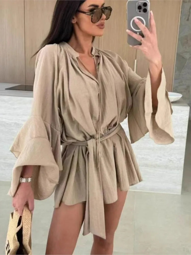 Flurr -Elegant Pleated Short Dress