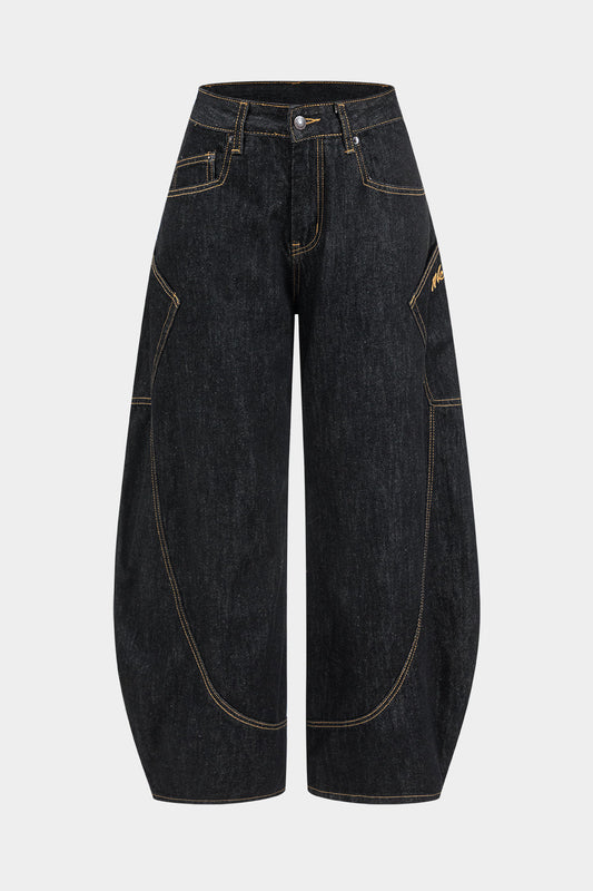 Vintage-Inspired Wide Leg Distressed Denim