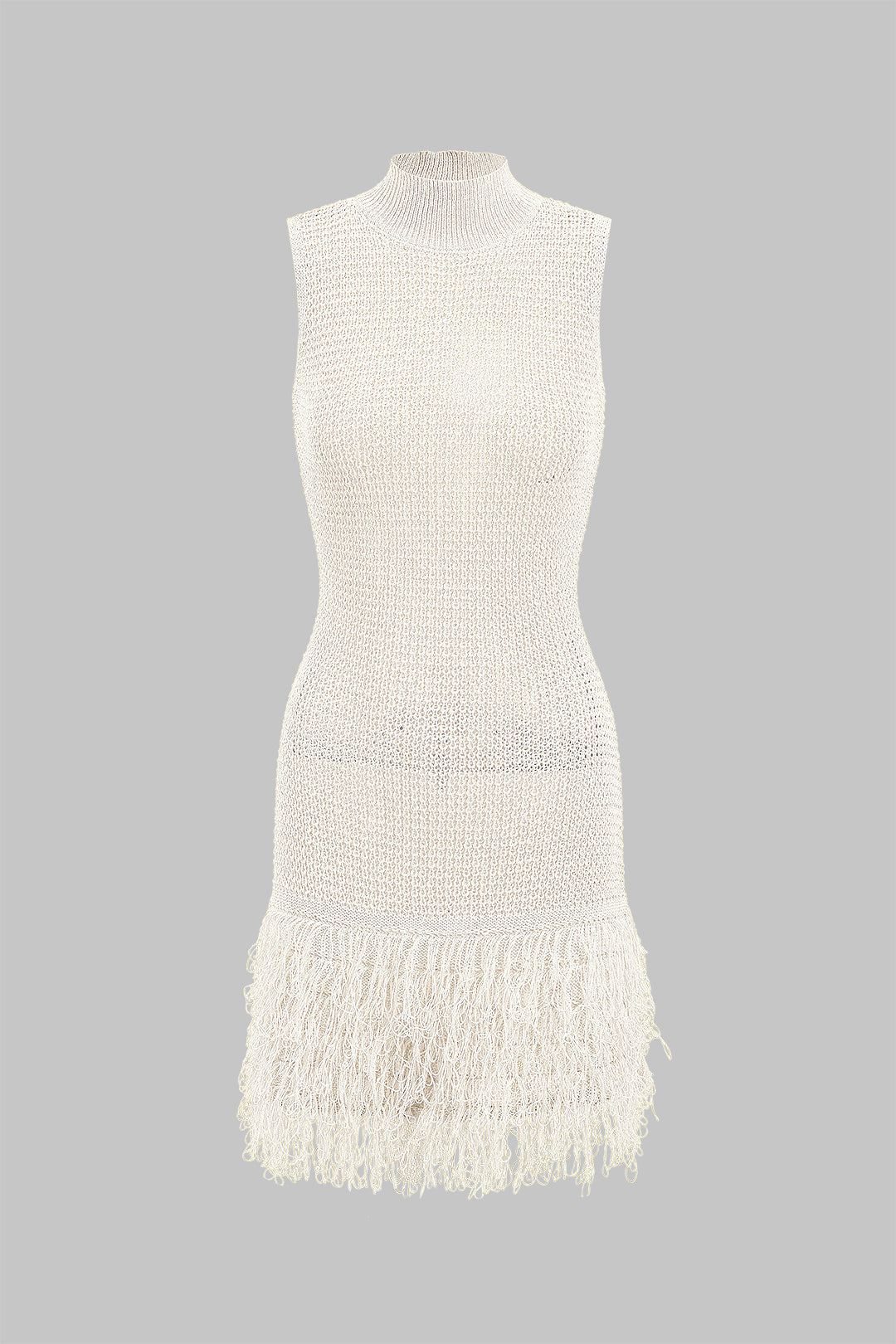 Fringe Trim Knit Mini Dress