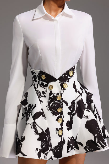 Melissa-Long Sleeve Printing Mini Two-Piece Set