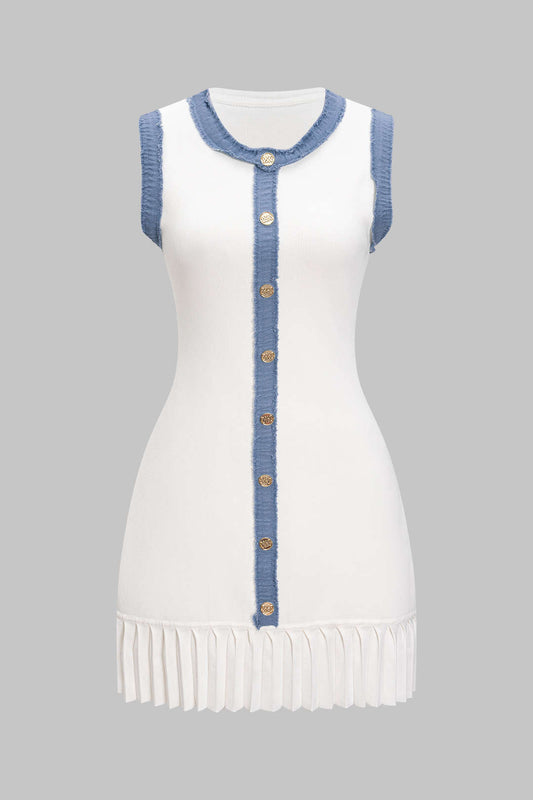 Metallic Button Knit Sweater Dress