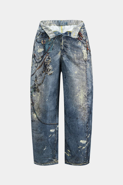 Jay – Hose mit weitem Bein und Farbblock-Knopfdesign