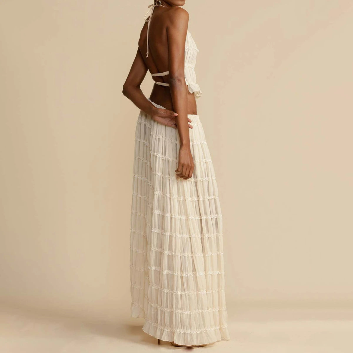 Sexy Crop Top and Flowing Pleated Skirt Set