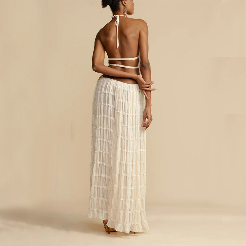Sexy Crop Top and Flowing Pleated Skirt Set