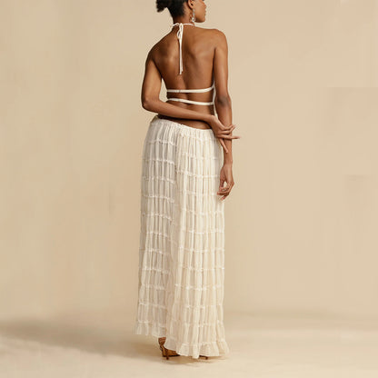Sexy Crop Top and Flowing Pleated Skirt Set