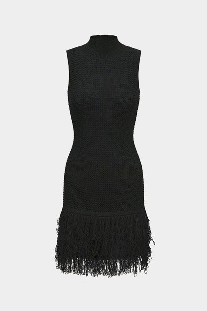 Fringe Trim Knit Mini Dress