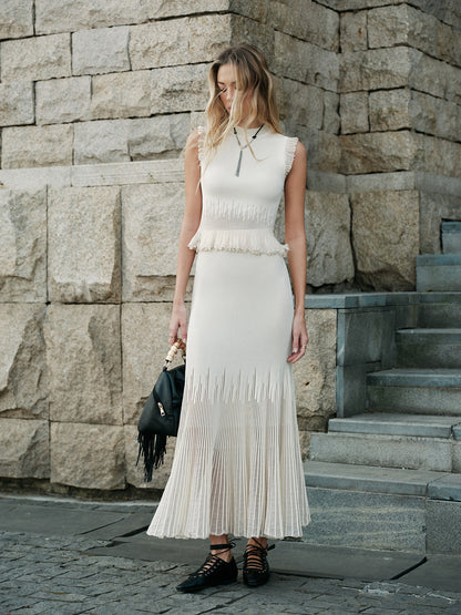 Dana-Pleated Skirt with Mesh Panel Detail