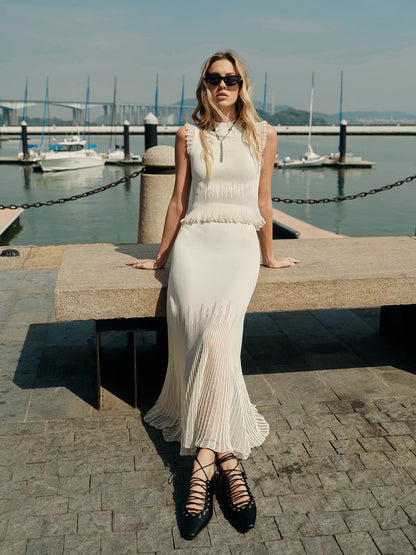 Dana-Pleated Skirt with Mesh Panel Detail