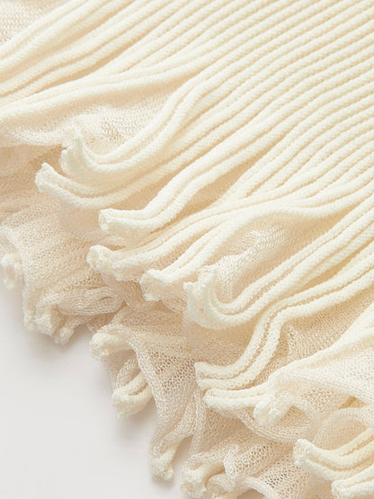 Dana-Pleated Skirt with Mesh Panel Detail