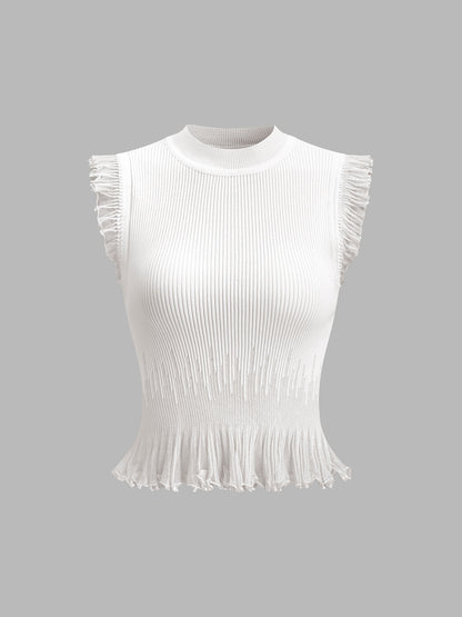 Dana-Ruffled Ribbed Knit Top