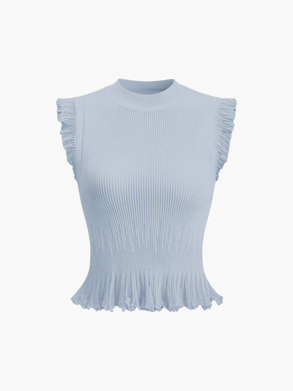 Dana-Ruffled Ribbed Knit Top