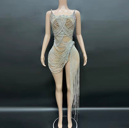 Talia-Rhinestone Corset  Fringed Dress
