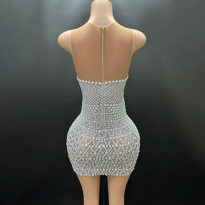 Anchel- Luxury Rhinestone Pearl Dress