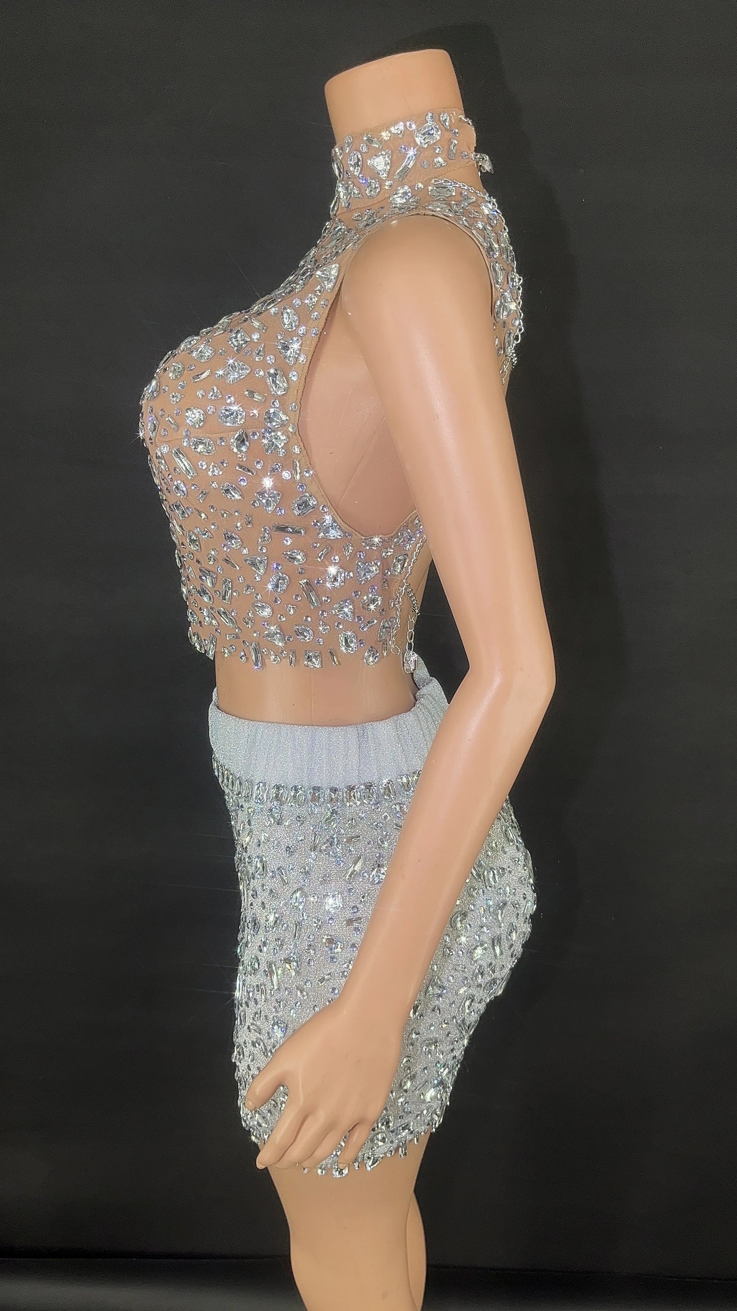 Embellished Mesh Tea-Length Set